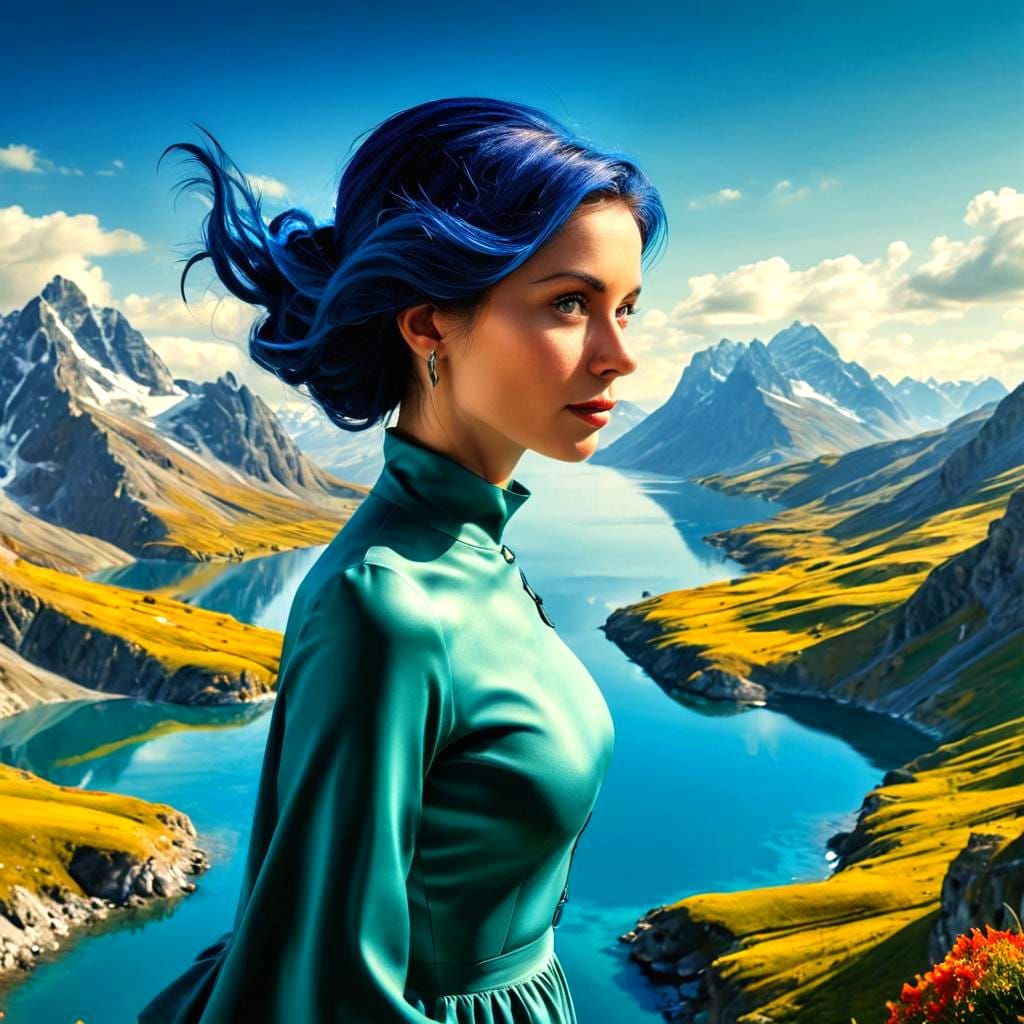 Expressive Portrait of a Happy Woman in Vibrant Colors