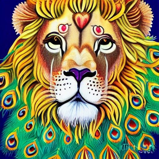 Lion with peacock feather mane