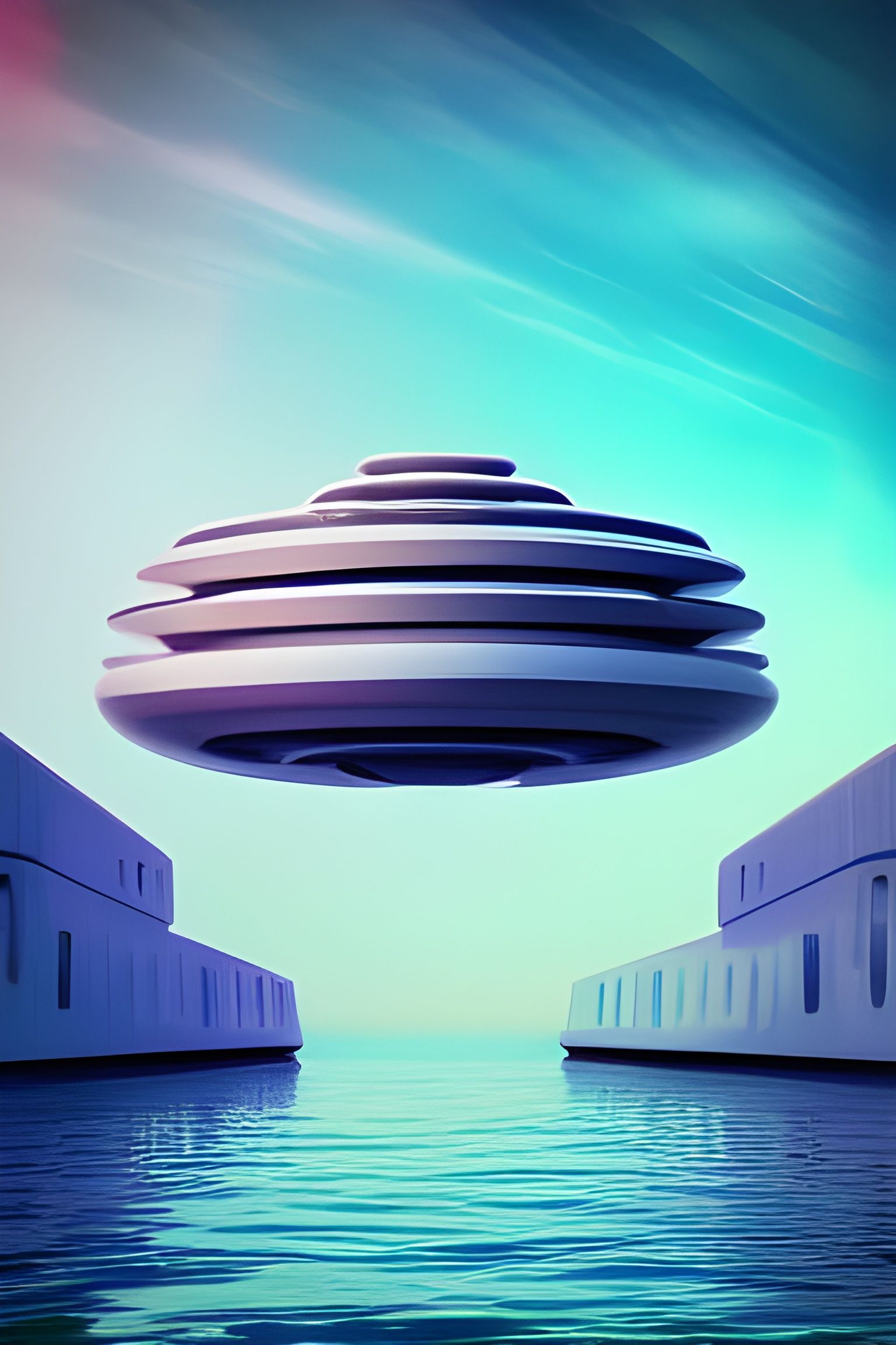 “Floating futuristic house in the sky” synthwave neon retro ...