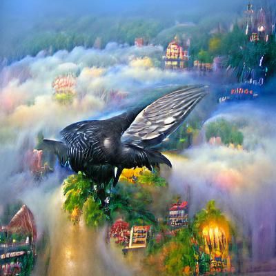 Ethereal Black Crow in Hyperdetailed Fantasy Landscape