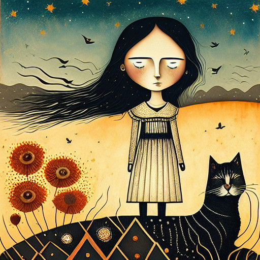 Girl and her cat.