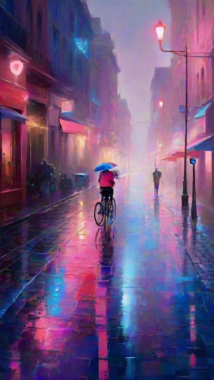 Evening city In the rain