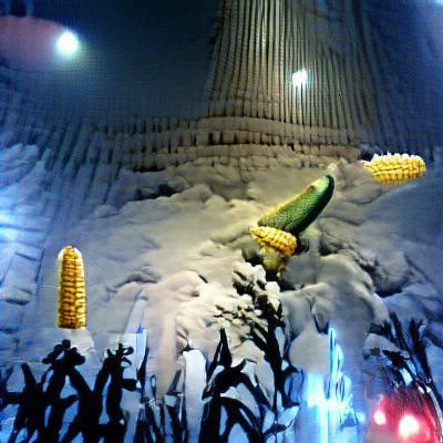 post apocolyptic wonderland with a giant corn