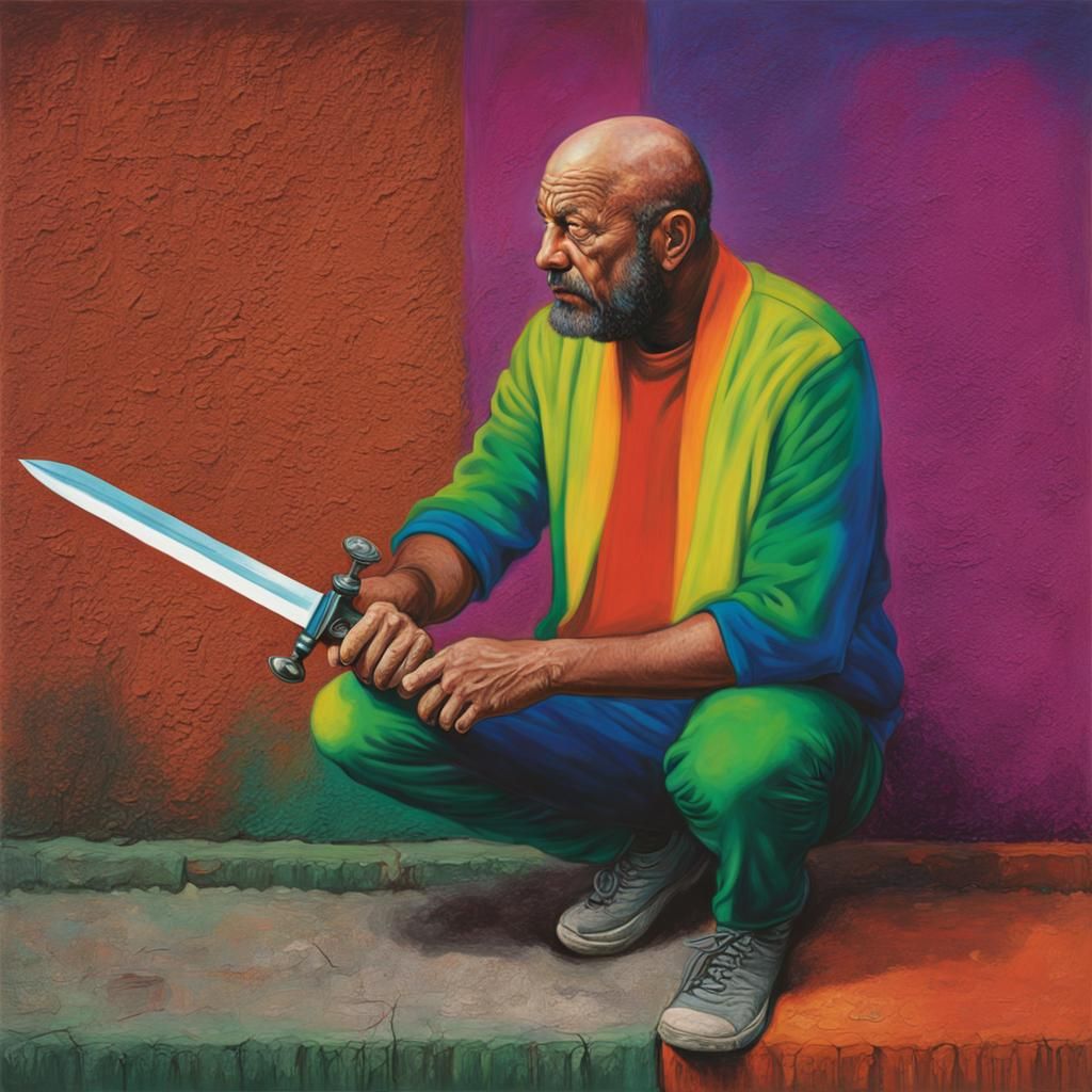 sword Dan Witz analogous colors deep color psychedelic art s...