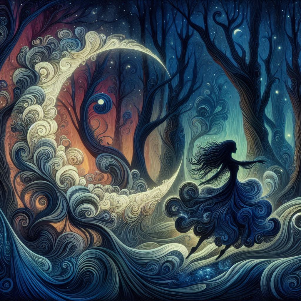 nature night forest, organic abstraction, moon pareidolia da...