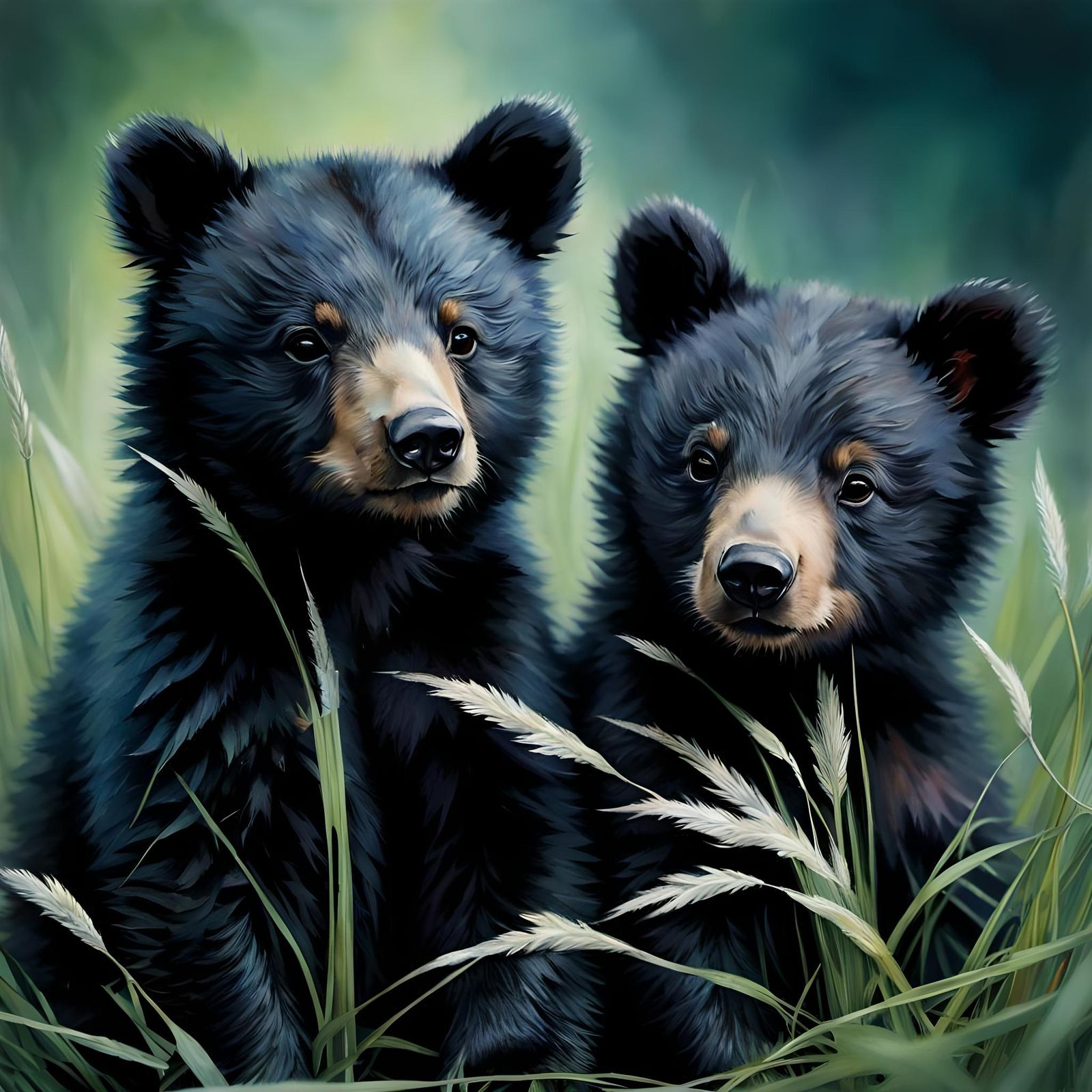 Cute Baby Black Bear Cubs in Hyperrealism