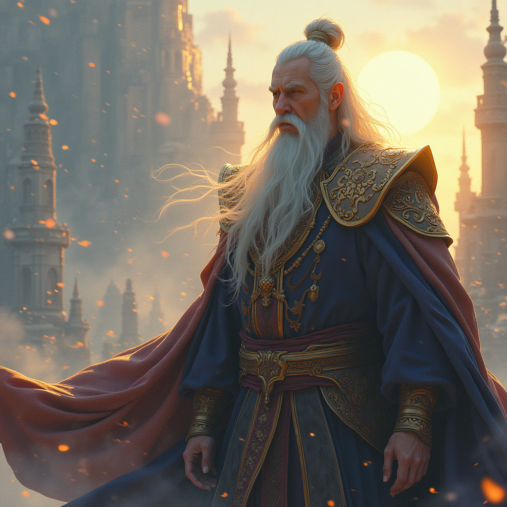 Regal Hero in Mystical Cityscape, Unreal Engine 5 Style