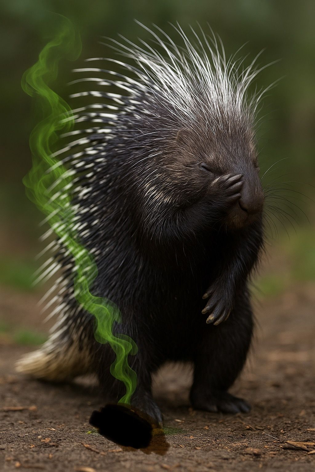 A porcupine with stinky feet.