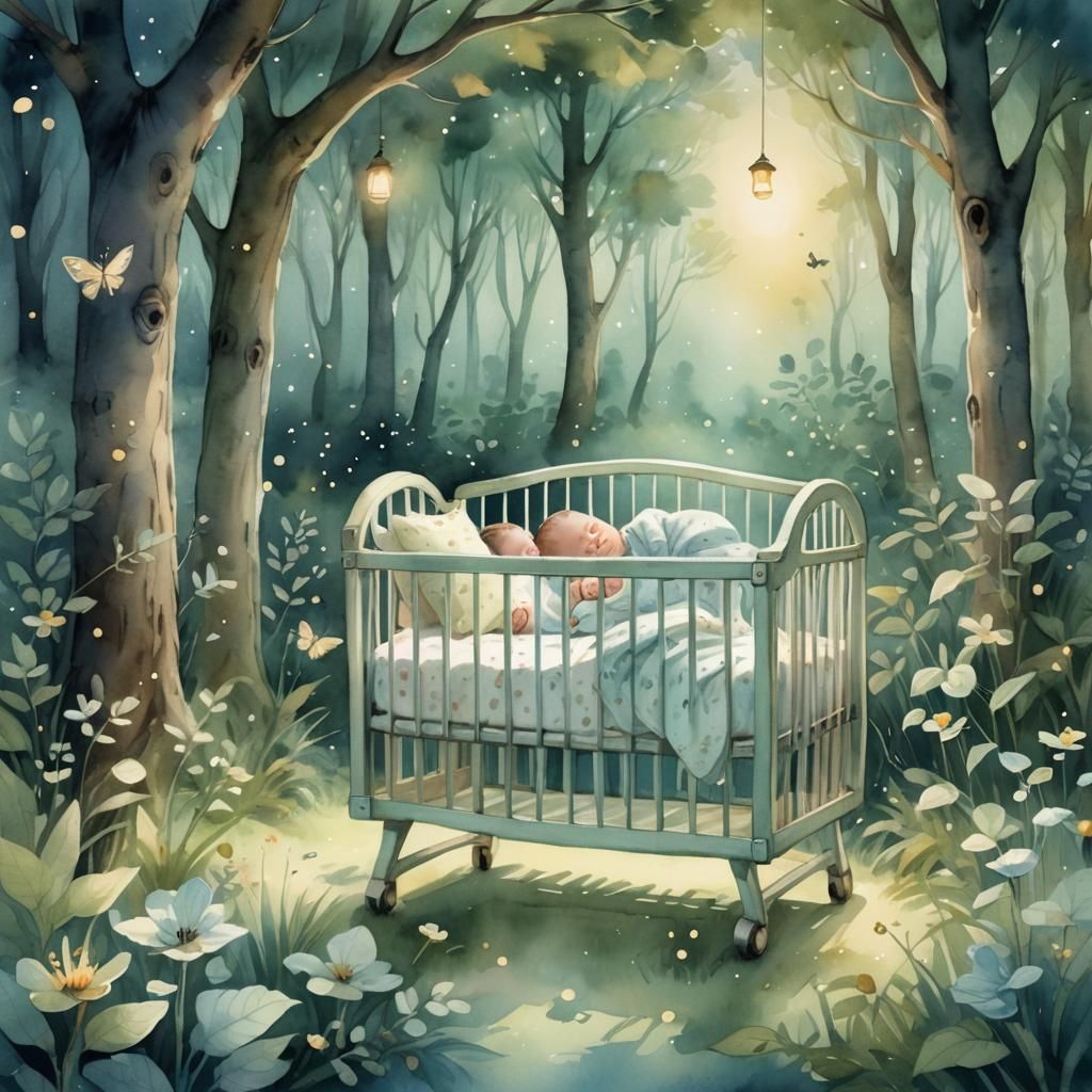 Baby in Magical Forest: Dreamy Watercolor Illustration