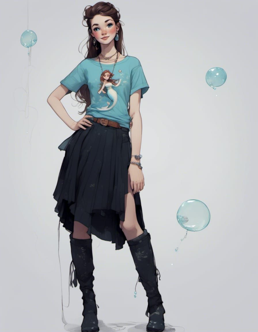Aquamarine in tall ladies boots, wearing a high slit in her ...