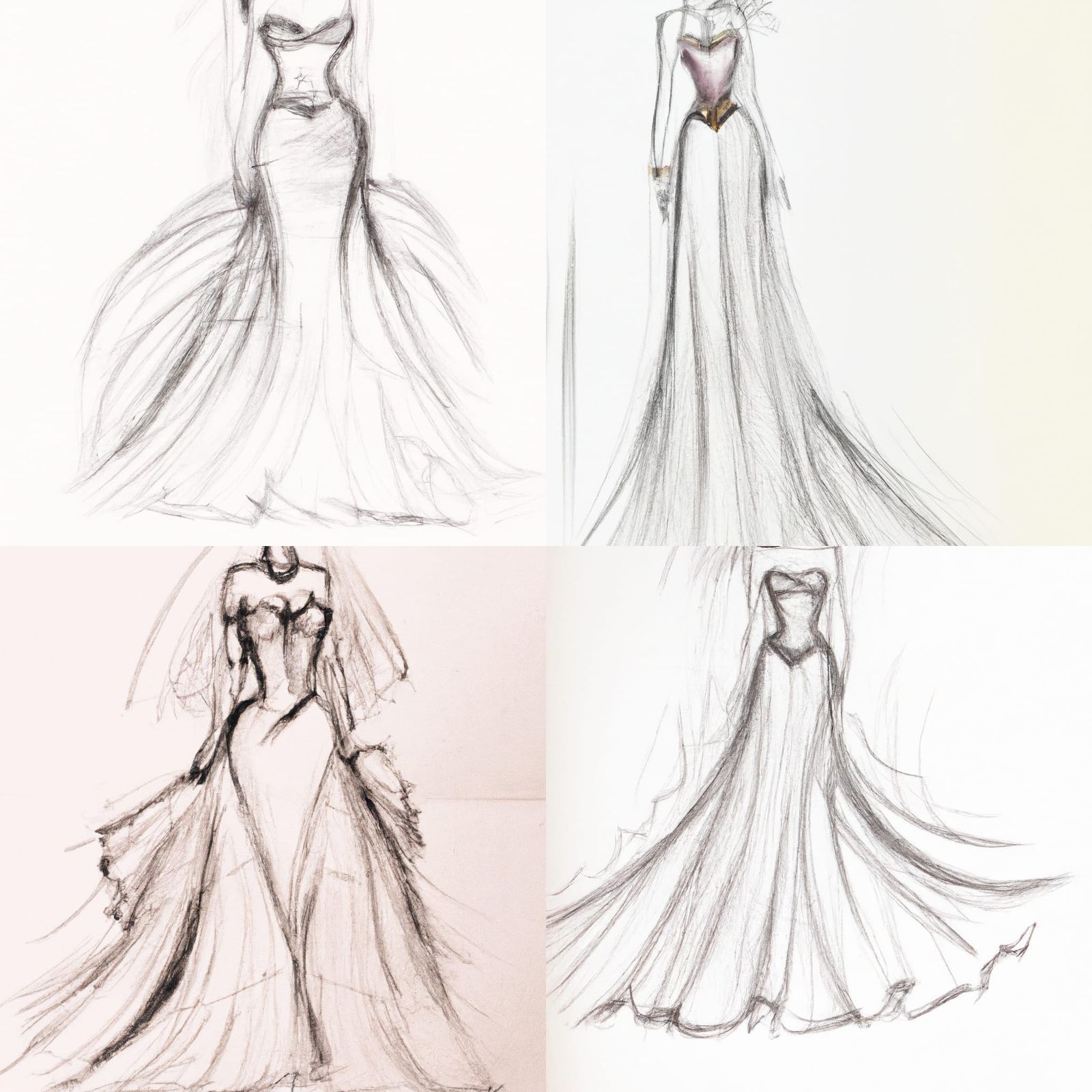 Bridal gown fashion sketch pencil sketch
