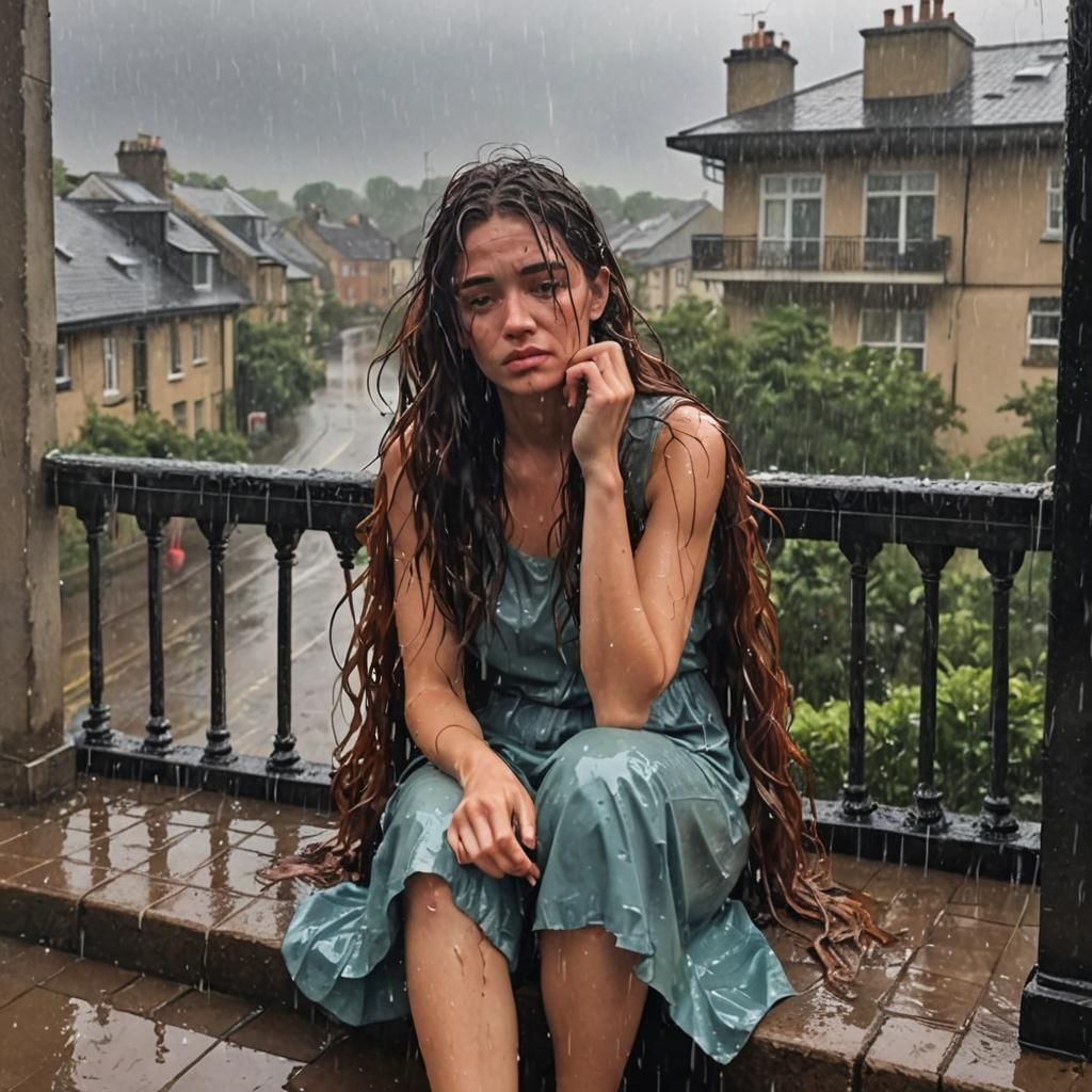 Rain-Soaked Crying Teen: Emotional Breakup