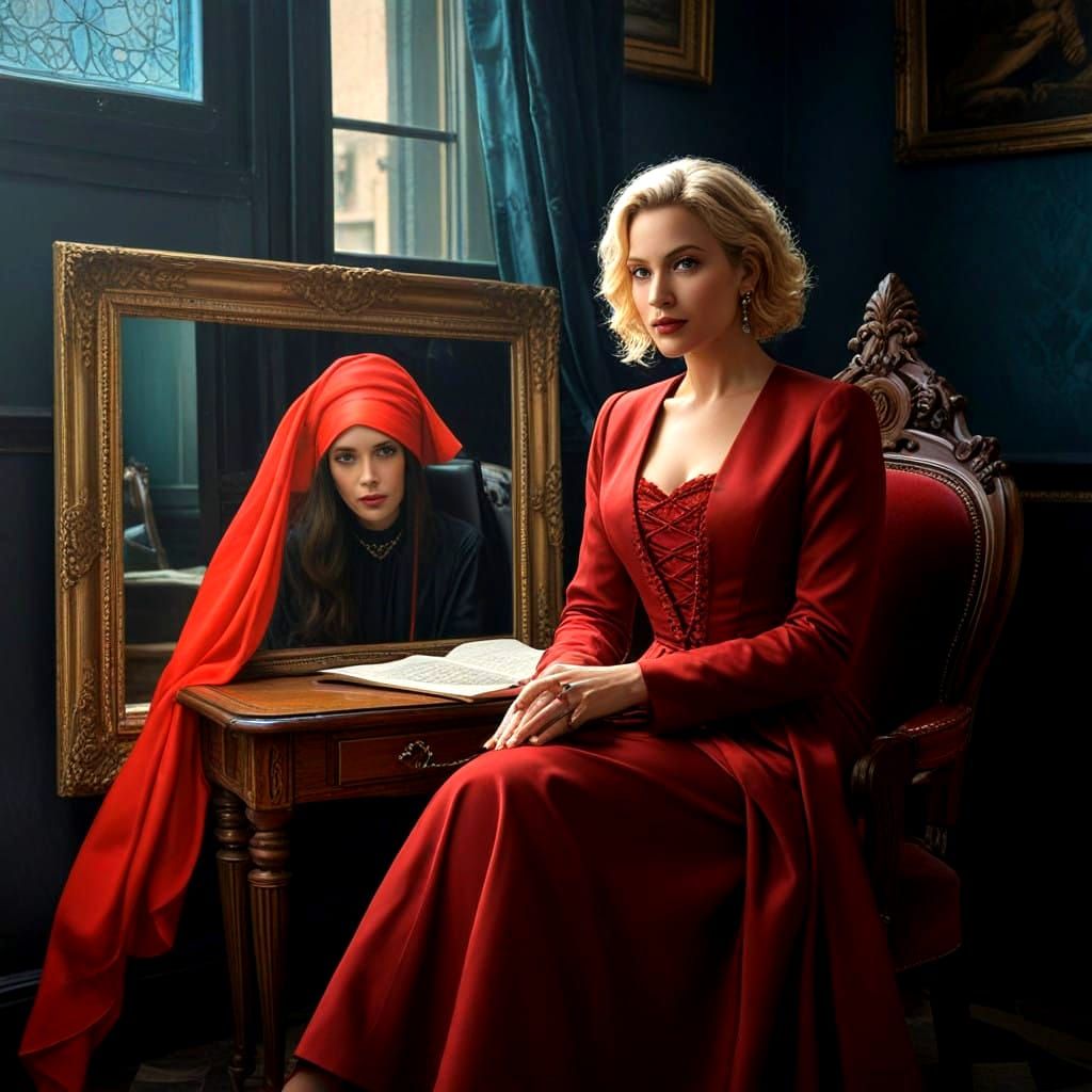 Surrealistic Portrait of a Happy Woman in a Vibrant Landscap...