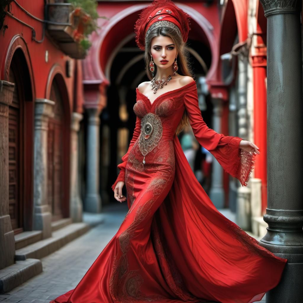 Red Dressed Fashion Model - AI Generated Artwork - NightCafe Creator