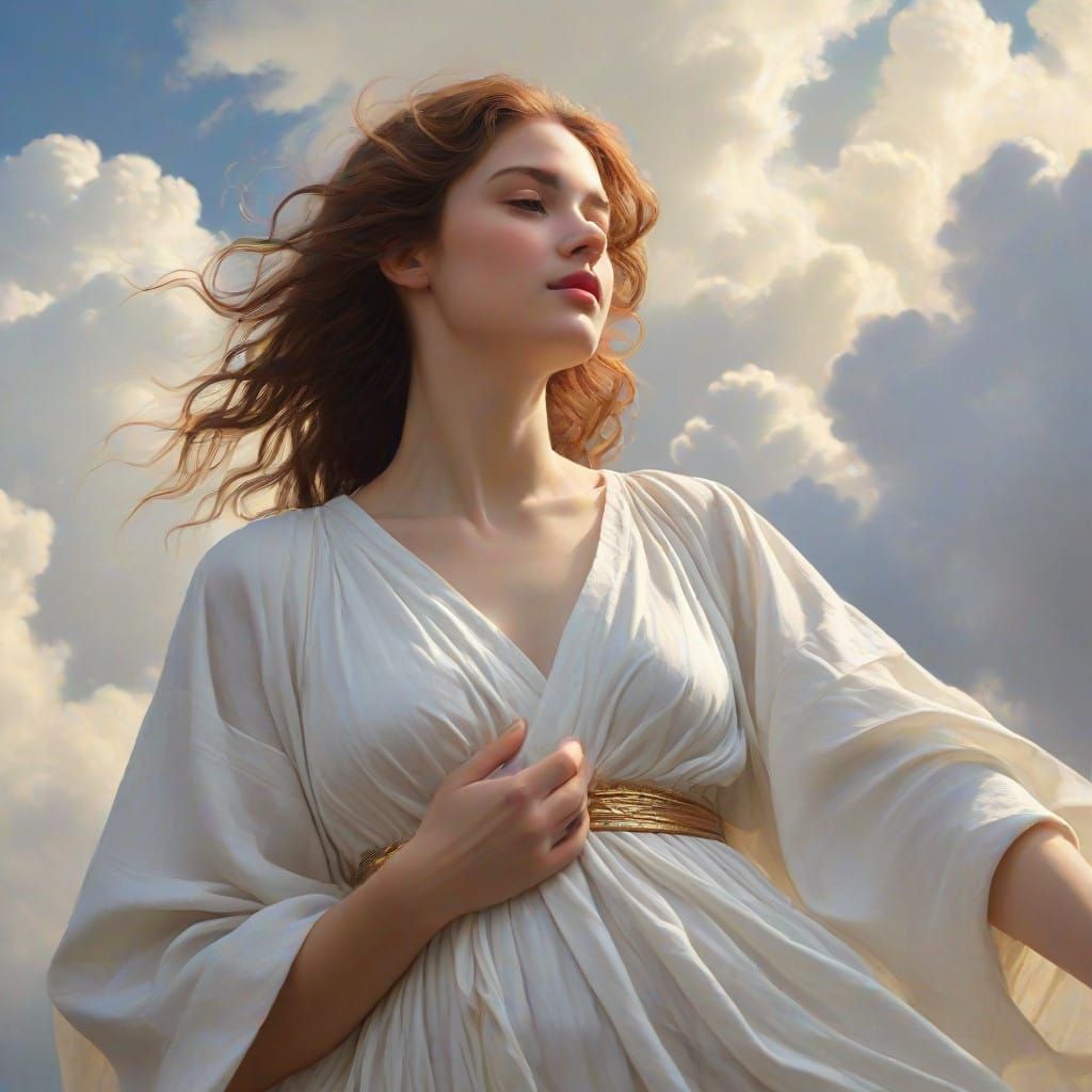 Serene Angel in White Robes Surrounded by Heavenly Sunshine