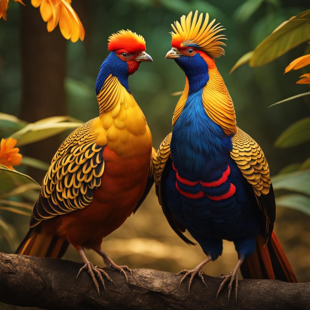 Chinese Golden Pheasant couple  