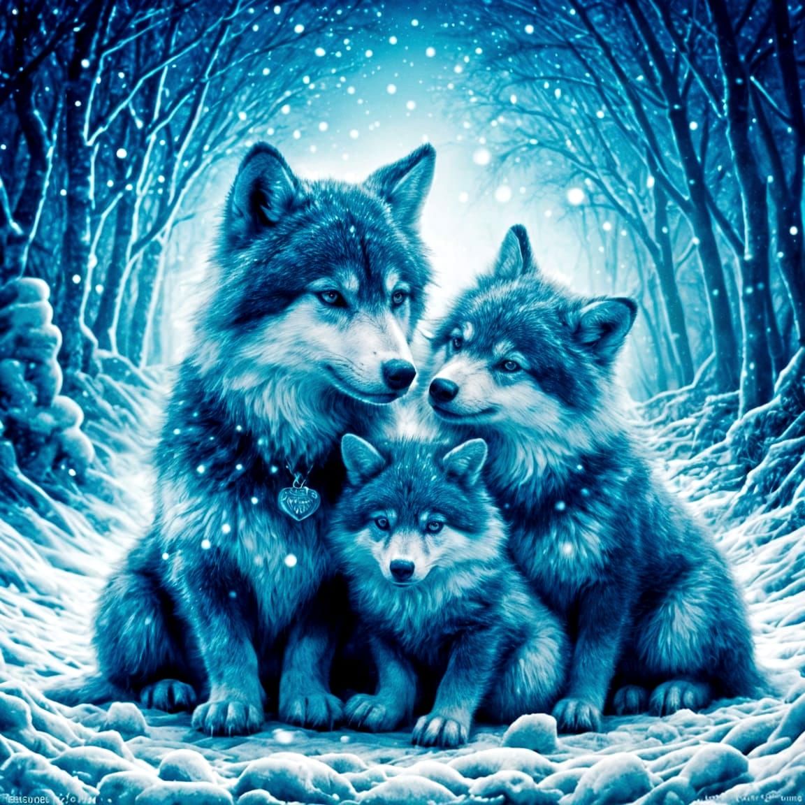 Three Little Wolves (Blue)