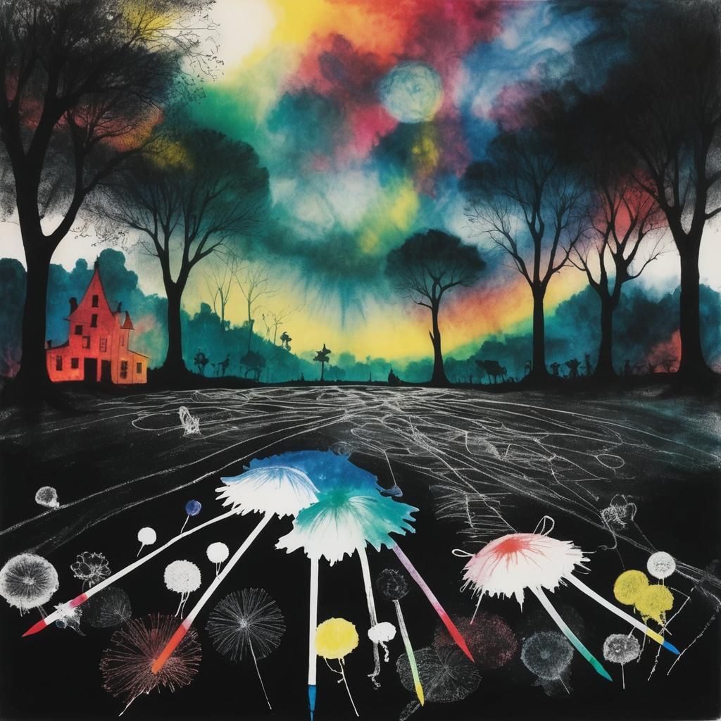 <lora:Dandelion Lane:1.0> Sugar skull catrina,Dandelion castle , alcohol inks, 