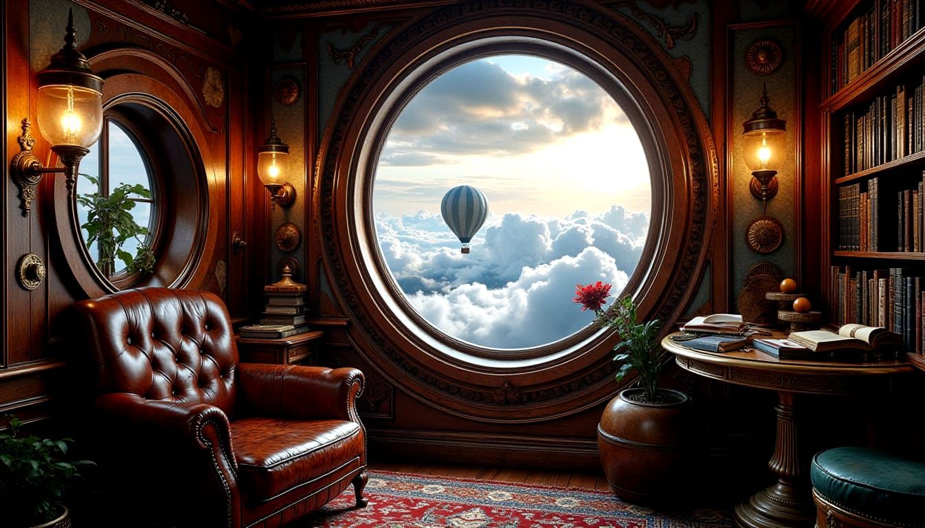 Steampunk reading nook in a hot air balloon 🎈📖