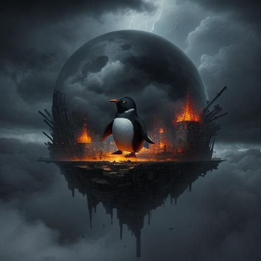 a baby pinguin with verry big eyes in the middle of a sonow ...