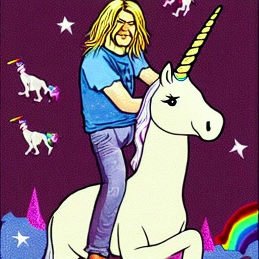 Kurt Cobain riding a unicorn