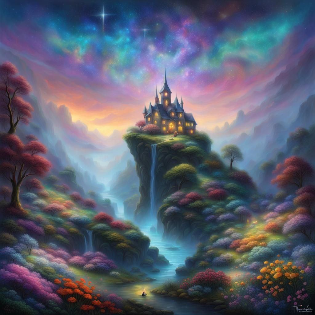 colorful flowershape landscape stars neon dark mythic
 ether...