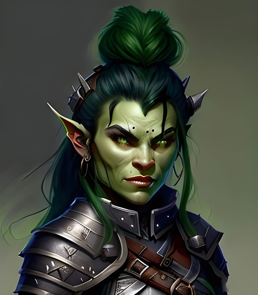 Half-Orc woman, Scholar, Rogue, D&D portrait, leather armor - AI ...