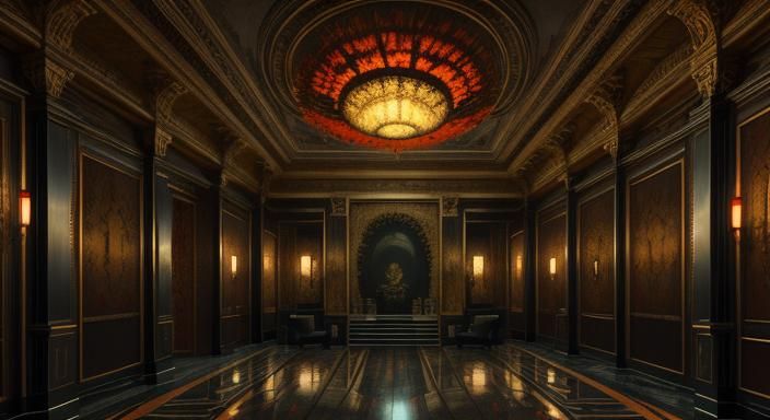alien-hotel: die lobby,türkis,orange,bronze ,rot