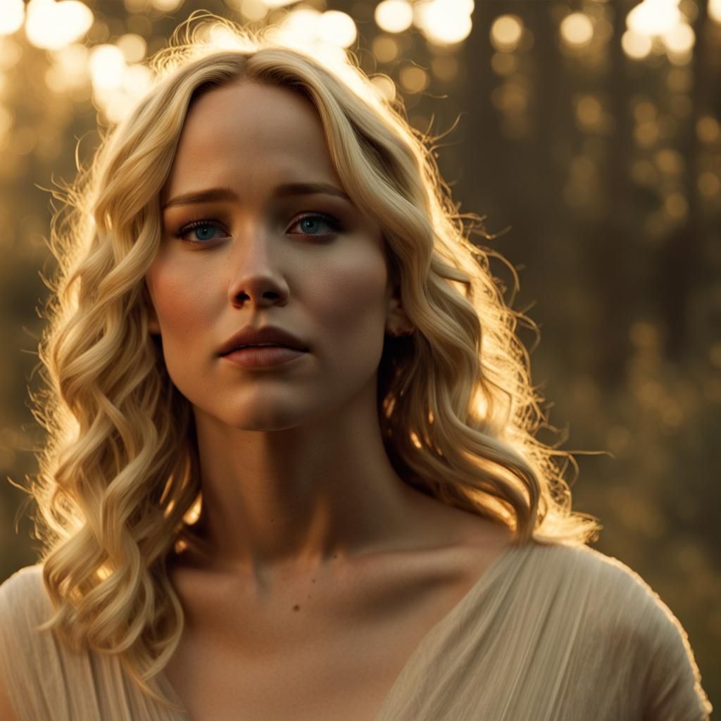 Jennifer Lawrence golden hour elaborate elegant ominous - AI Generated ...