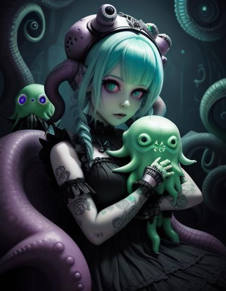 A Adorably Terrifying Pastel Punk Princess  cuddling her Cth...