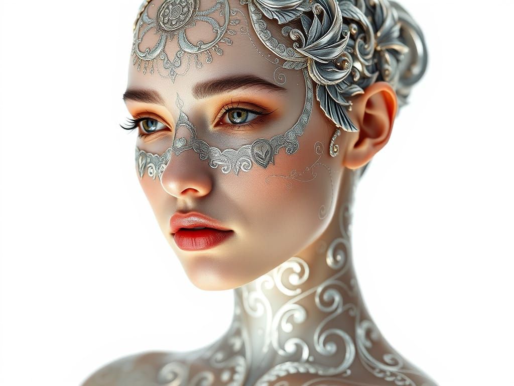 Elegant Woman Adorned with Futuristic Filigree