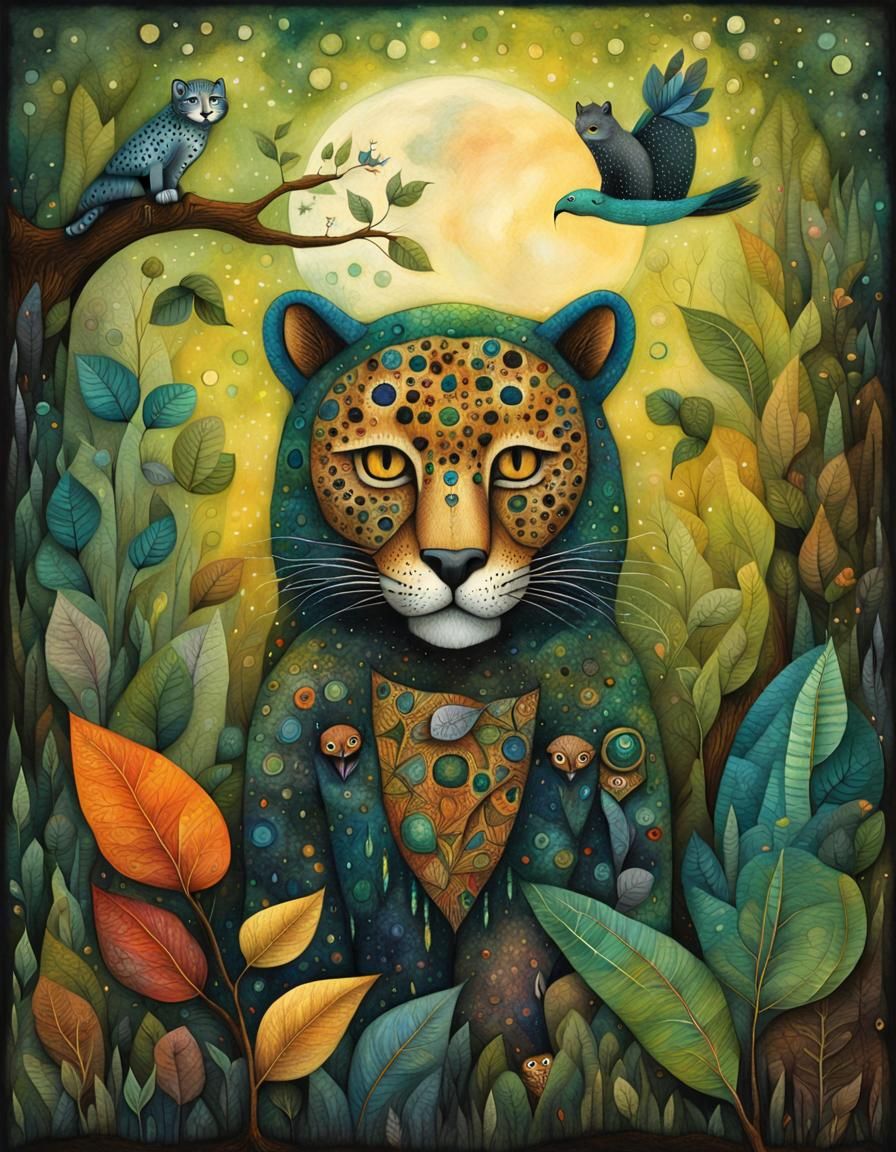 Jaguar at Owl Dentist: Vivid Amazon Illustration