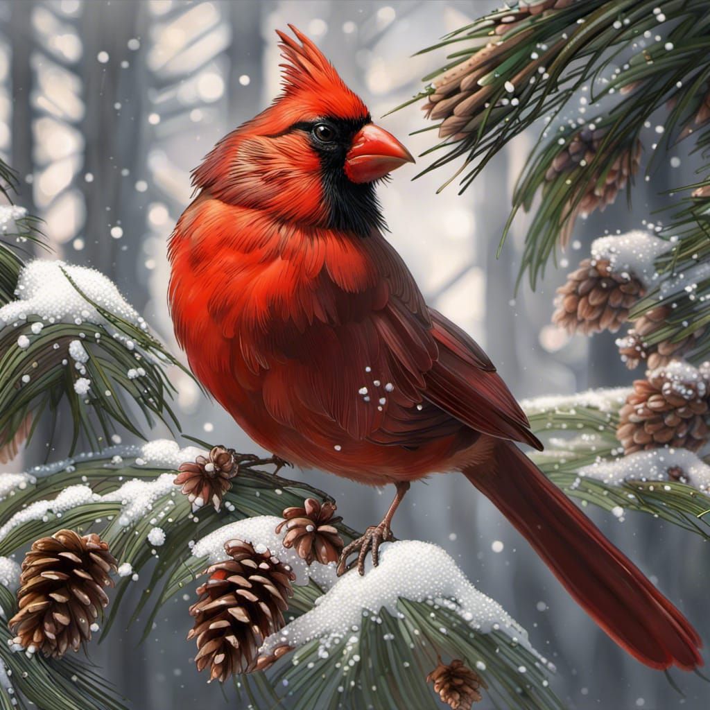 Cardinal in the snow  by @QueenKittyKat