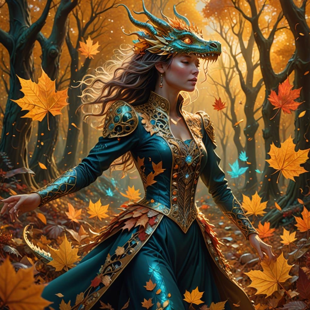 Ethereal Autumn Dancer with Dragon and Sweet Treasure