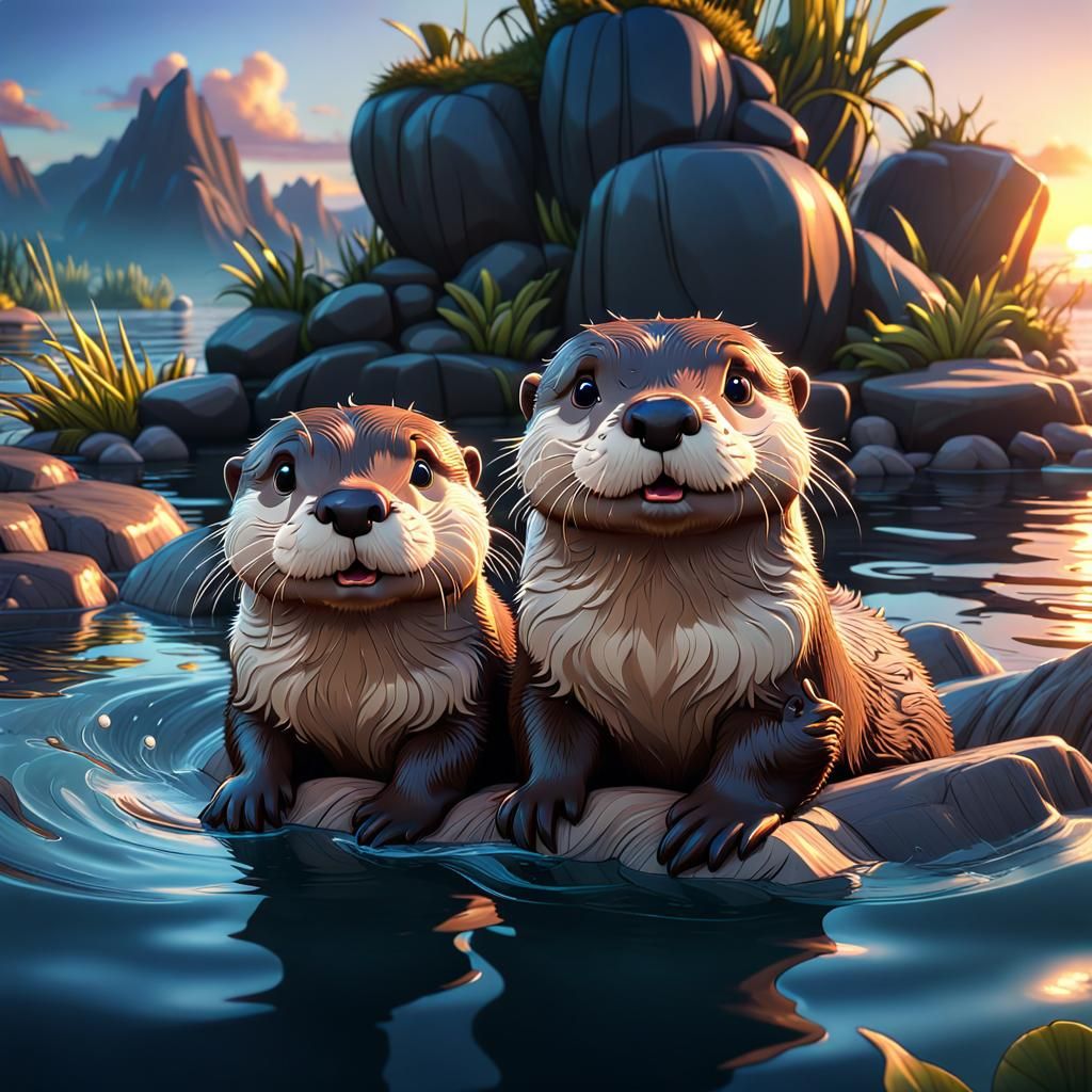 Otters, pixar-like - AI Generated Artwork - NightCafe Creator