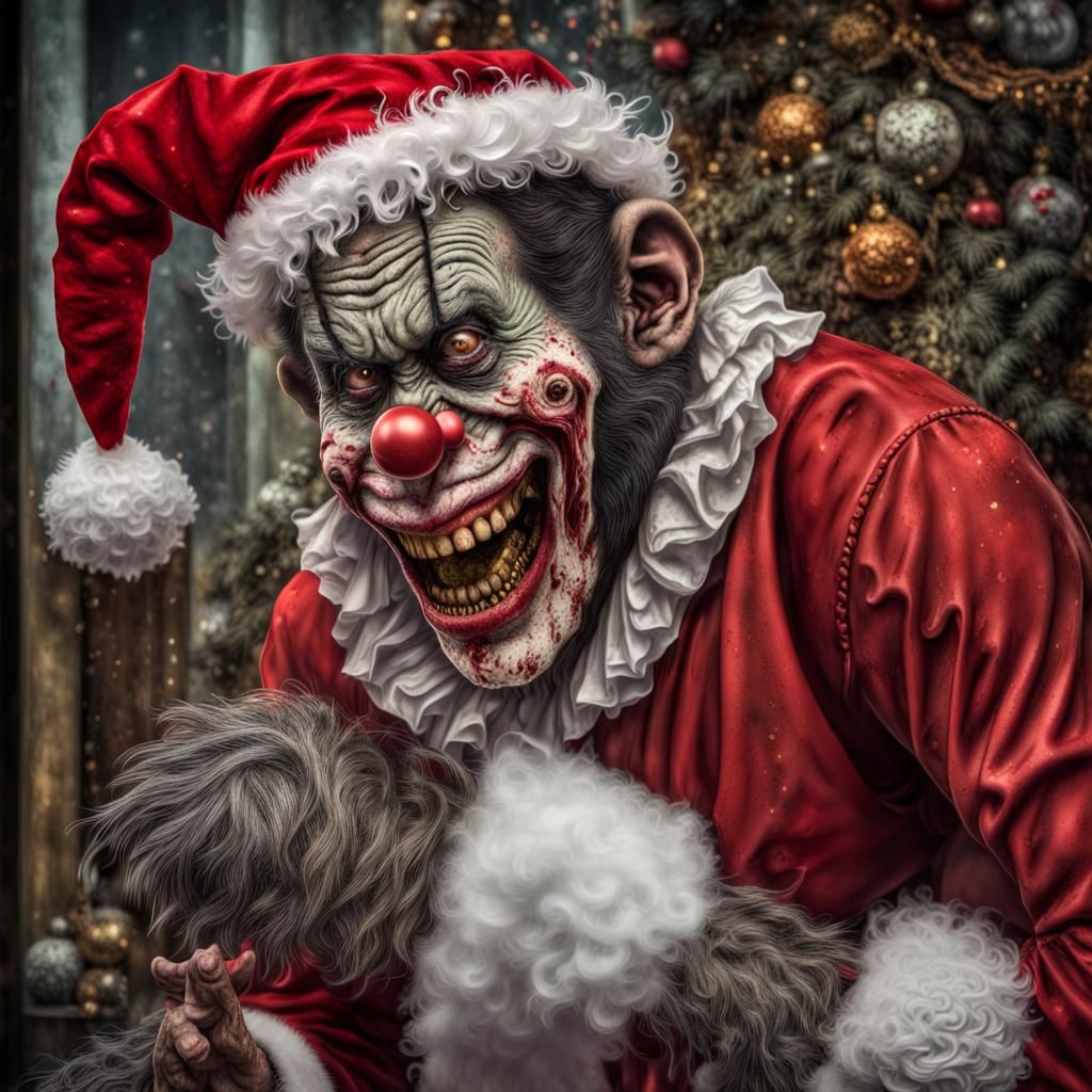 Zombie Monkey Monster Clown Santa Claus Grinning Maniacally