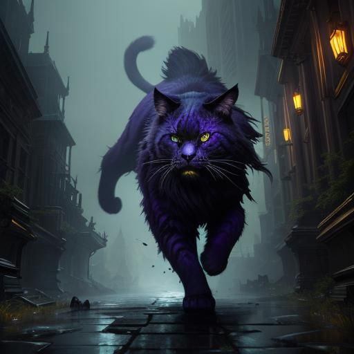 A woman is running away from a giant cat. a masterpiece, 8k ...