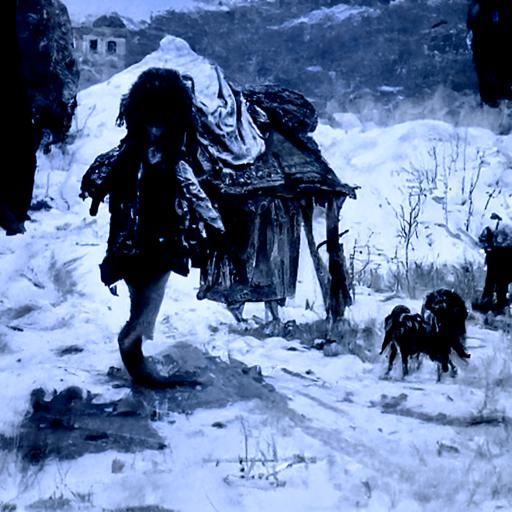 Gypsy girl walking on abadoned bulgarian village