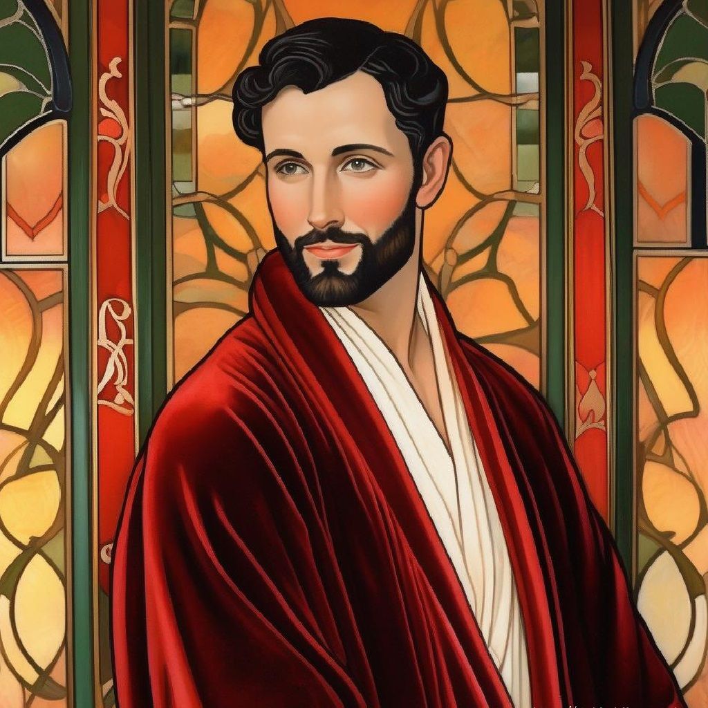 Art Nouveau style portrait of a handsome  man with   black  ...