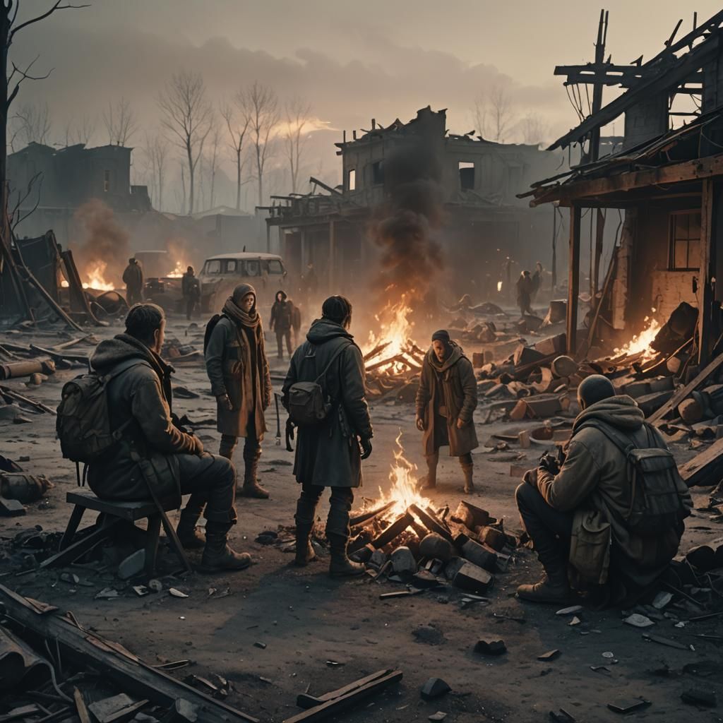 post-apocalyptic scene in survivor camp