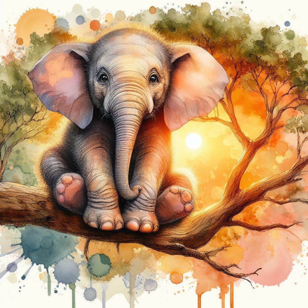Baby Elephant in a Tree