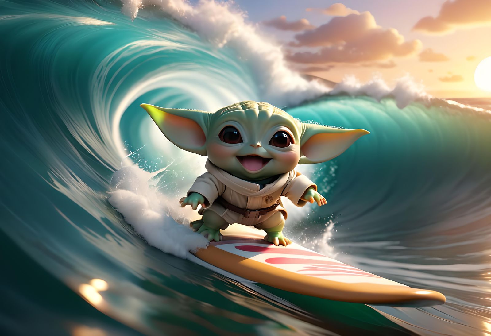 Baby Yoda Enjoying the Waves