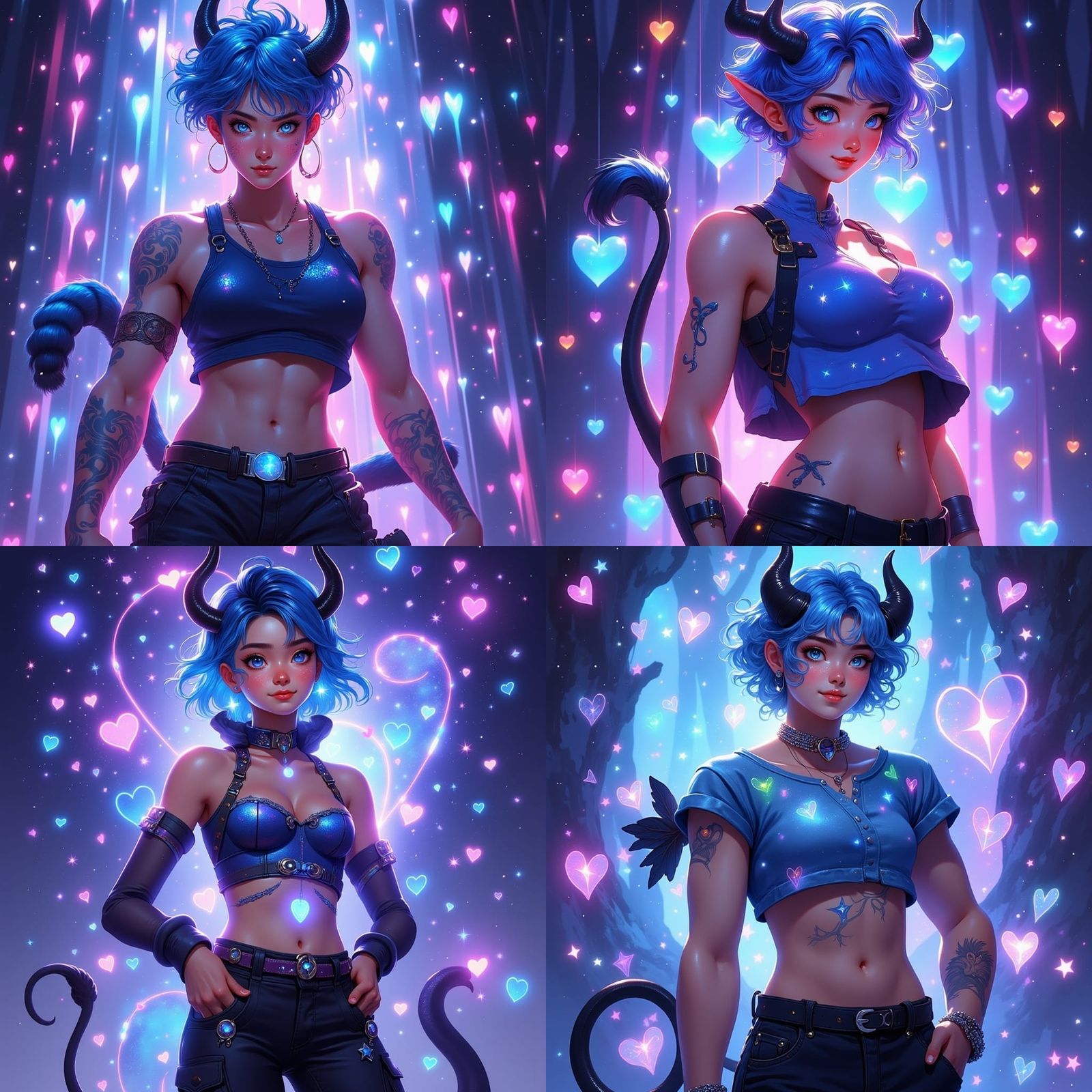 Confident Hispanic Male with Vibrant Blue Hair and Magical A...