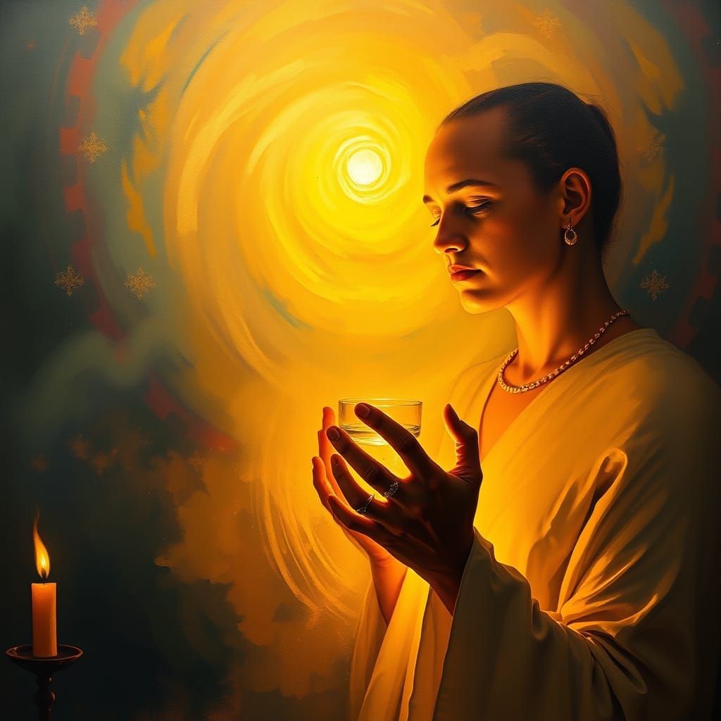 Serene Practitioner in a Golden Glow, Contemplating the Flow...