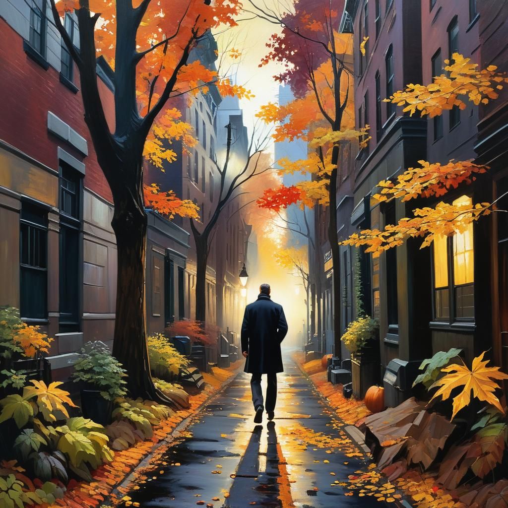 Autumn Alley at Dusk: An Oil Painting