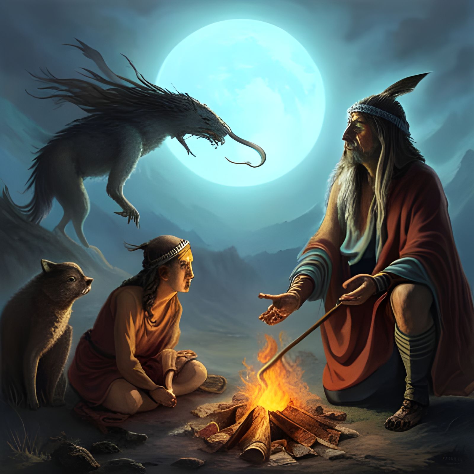 Shaman at the campfire  by @Finntribal