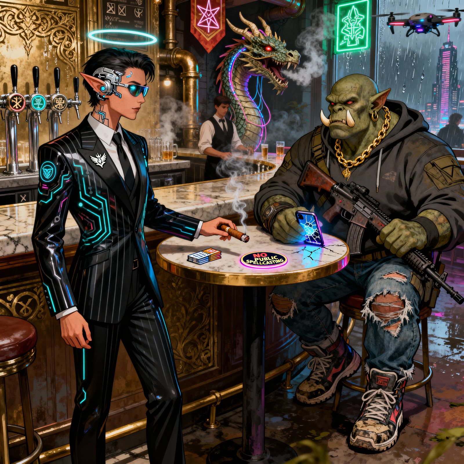 An elf from an evil corporation hires an Orc mercenary for d...