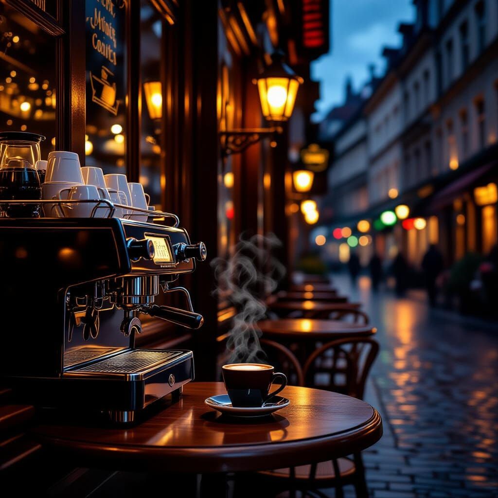 Cozy Night Cafe in Art Nouveau Style