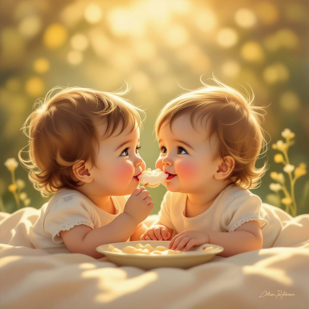 Two Babies Sharing Sweet Kisses in Soft Pastel Colors