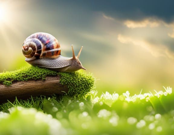 Snail on a Grassy Log